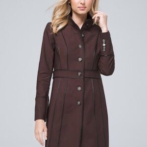 NWOT White House Black Market - Military-Inspired Coat with Faux Leather Piping